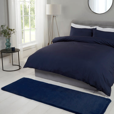 URCO Luxe Faux Fur Super Navy Blue Shaggy Textured Plain Rug - Runner 60x180 cm (2'x5'11")