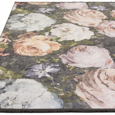 Floretta Floral Rug by Clarke & Clarke Botanical Roses Flatweave Rug in Blush Charcoal