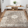 865AC Classic Anthracite Traditional Vintage Textured Bordered Hallway Runner Rug - Small 80x150 cm (2'6"x5')