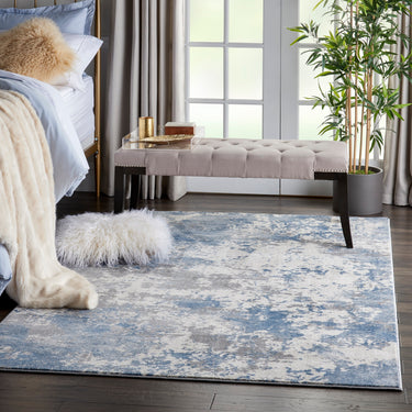Rustic Textures RUS08 Modern Abstract Rug in Ivory Grey Blue