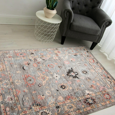 Alia 428GL Short Pile Multicolour Polypropylene Traditional Floral Bordered Rug