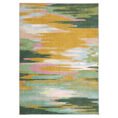 Washable Contemprary Abstract Sedona Green/Ochre Rug or Hallway Runner