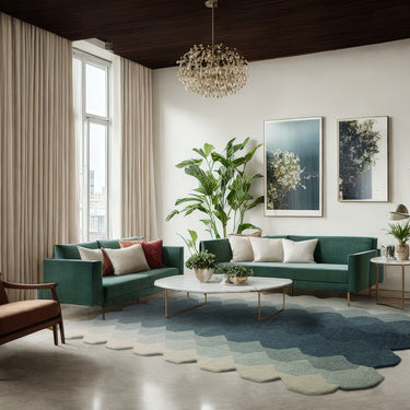 Hive Rug Modern Soft 100% Wool Hand Tufted Elegant Geometric  Gradient Effect Rug in Teal Blue