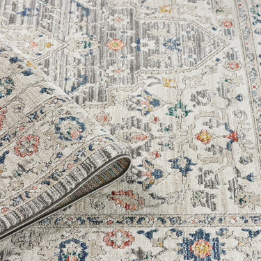URCO Nova Clara Grey Polypropylene Traditional Vintage Bordered Rug
