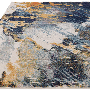 Asiatic London Nova NV41 Sonic Pictorial Vibrant Blue Gold Polypropylene Abstract Striped Rug