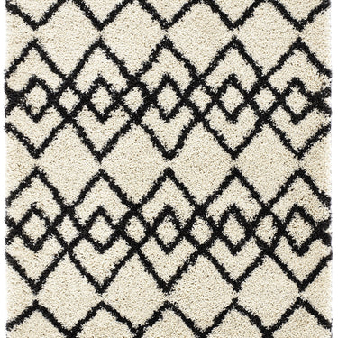 Origins Morocco Traditional Modern Tribal Berber Shaggy Tasseled Rug in Charcoal and Ivory