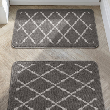 My Stain Resistant Arbor Silver Washable Non-Slip Polypropylene Geometric Hallway Runner Rug