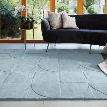 Origins Penny 3D Blue Hand-Carved Wool Geometric Rug