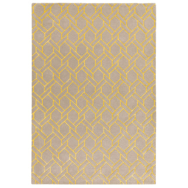 Asiatic London Nexus FL02 Fine Lines Trellis Silver Yellow Hand-Carved Wool Viscose Geometric Rug