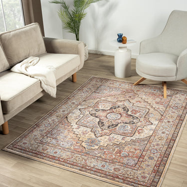 Alia 842GL Short Pile Rose Polypropylene Traditional Floral Bordered Rug - Medium 120x170 cm (4'x5'6")