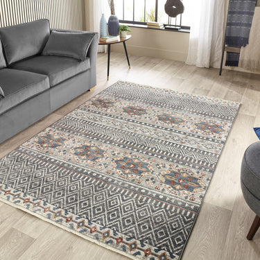 Origins Traditional Vintage Mandala Stripe Rug in Grey