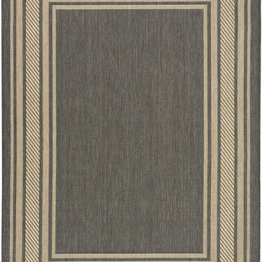 Horizon Bordered HOZ03 Charcoal Grey By Indoor Outdoor Polypropylene Geometric Textured Rug