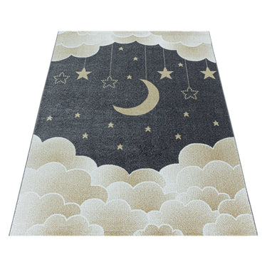Funny 2101 Kids Rug Soft Blue, Pink Yellow Clouds Moon Stars in the Sky Rug Nursery Carpet