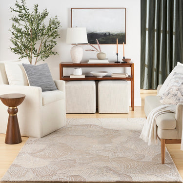 Avra AVR01 Taupe Beige Tufted Botanical Design Handmade Wool Cotton Floral Rug