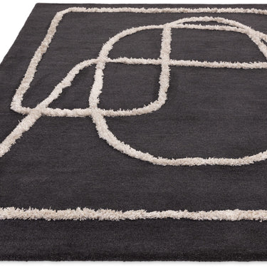 Matrix Infinity Retro Tufted Soft Silky Charcoal Grey Wool Viscose Abstract Geometric Rug