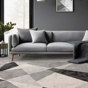 Nova Patio NV02 Geometric Triangles Modern Abstract Rug in Grey Black