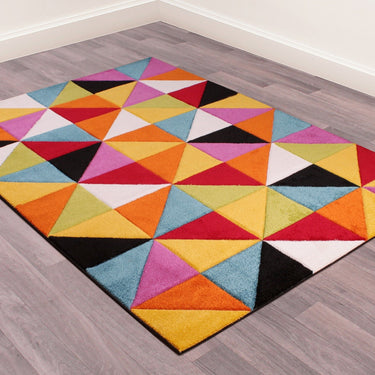 Spectra Carved Destin Geometric Rainbow Bright Multi Coloured Soft Rug Hallway Runner Round