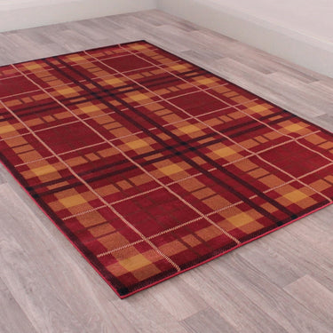 Highland Check Pattern Red Polypropylene Traditional Checked Tartan Hallway Runner Rug