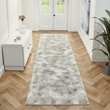 URCO Petra Tulum Curve Lines Grey Polypropylene Traditional Abstract Geometric Hallway Runner Rug - Runner 80x300 cm (2'7"x10')