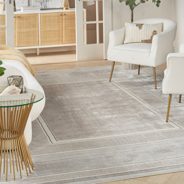 Glitz GLZ07 Classic Framed Border Silky Shimmer Abstract Geometric Textured Bordered Hallway Runner Rug