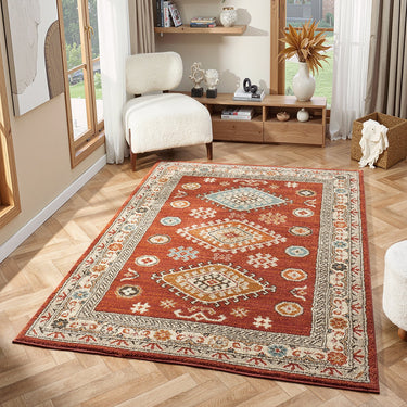 Cashmere 5567 Red Oriental Traditional Floral Kilim Hallway Runner Rug - X-Large 200x290 cm (6'7"x9'6")