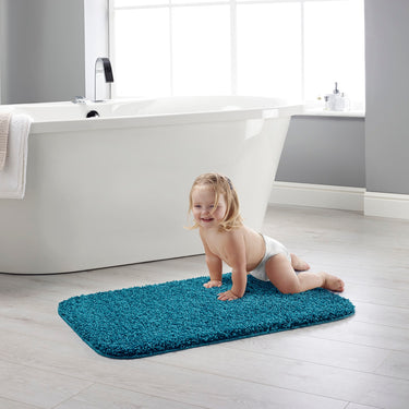 Hug Rug Buddy Teal Blue Washable Non-Slip Polypropylene Shaggy Bath Mat