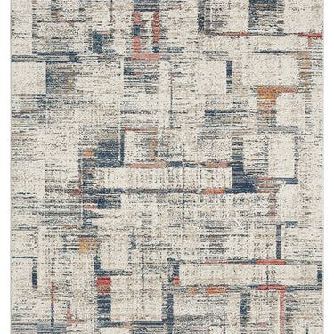 Delta Zeta Cream Navy Grey Cotton Vintage Abstract Geometric Rug