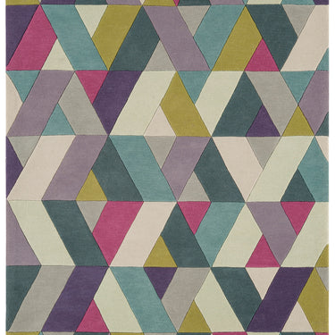 Funk Hand Tufted Wool Chevron Geometric Multi Coloured Blue Green Rug Hall Runner