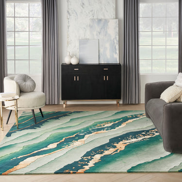 Prismatic Abstract Rug by Nourison Modern Luxury Soft Wool Silky Viscose Hand Tufted PRS30 Rug in Emerald