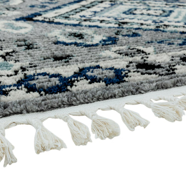 Cyrus CY08 Ines Traditional Moroccan Tribal Berber Style Fringed Soft Rug in Blue Grey Small Size 80 x 150 cm
