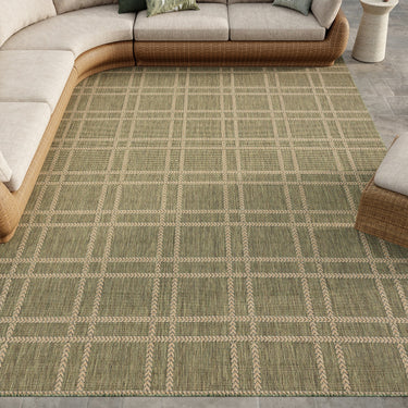 Horizon Grid HOZ04 Pattern Patio Green By Indoor Outdoor Polypropylene Geometric Rug