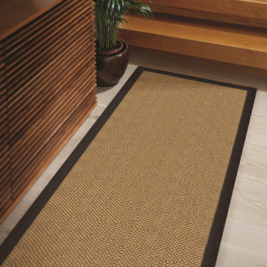 Origins Sisal Border Rug Modern Natural Jute Flatweave Hand Made Rug in Warm Natural with Dark Brown Border