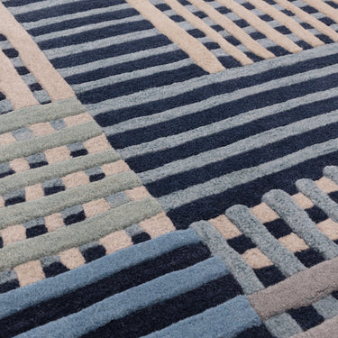 Asiatic London Aspect Blue Multi Hand-Tufted Basketweave Pattern Handmade Wool Abstract Textured Rug