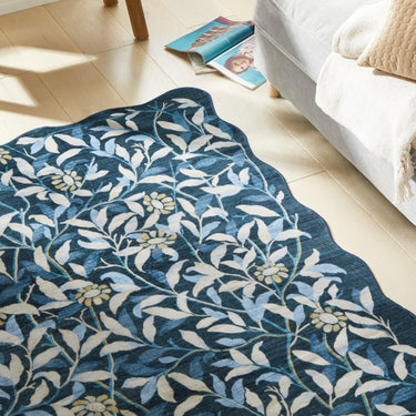 Consept Looms Liberty Scalloped LIB306 Navy Washable Non-Slip Traditional Floral Rug