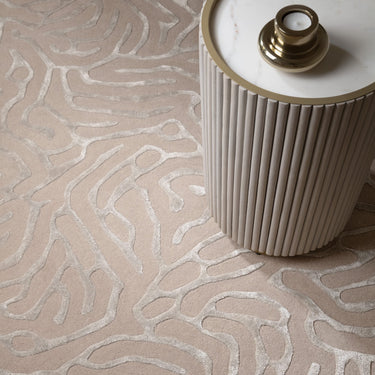 Coral 3D Effect Gunmetal Sand Beige Handmade Wool Viscose Abstract Rug