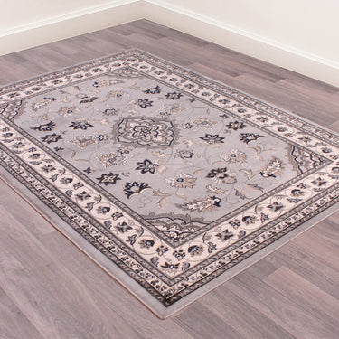Traditional Sherborne Classic Bordered Rug Hallway Runner in Grey