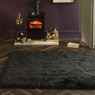 Origins Extravagance High Pile Fluffy Modern Shaggy Dark Grey Rug