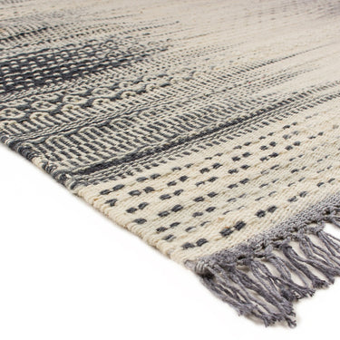 Fusion Knotted Fringed Smoke Grey Wool Traditional Geometric Textured Rug 200x290 cm
