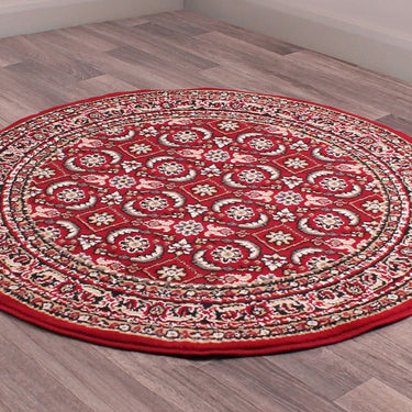 Traditional Poly Esta Bordered Rug Hallway Runner Circle in Red