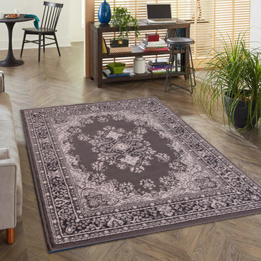 Lancashire Traditional Oriental Classic Rug or Hallway Runner in Dark Grey