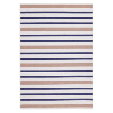 Washable Modern Coastal Striped Blue Rust Rug or Halway Runner