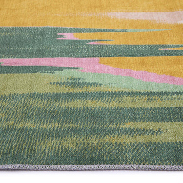 Washable Contemprary Abstract Sedona Green/Ochre Rug or Hallway Runner