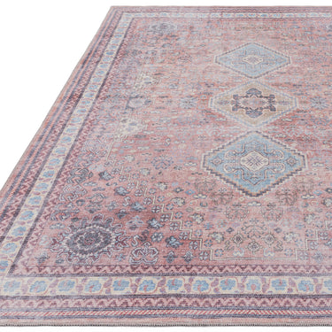 Kaya Esfir KY09 Traditional Persian Floral Flatweave Distressed Washable Rug in Red Blue Multi