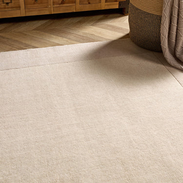 Origins Borders Hand Loom Woven Wool Bordered Rug Hallway in Natural Beige