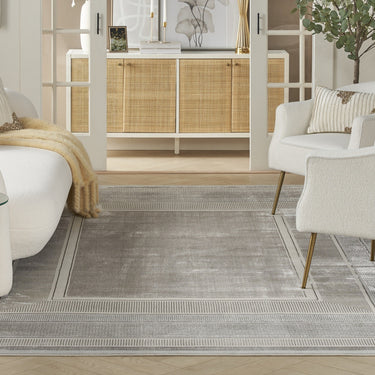 Glitz GLZ07 Classic Framed Border Silky Shimmer Abstract Geometric Textured Bordered Hallway Runner Rug