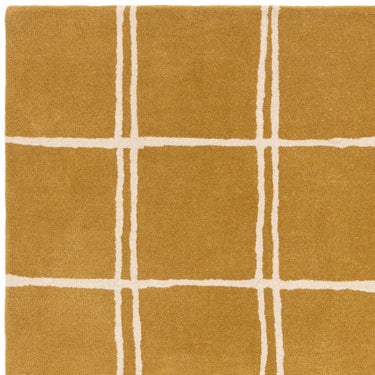 Asiatic London Albany Grid Checkered Lines Gold Wool Traditional Geometric Checked Rug