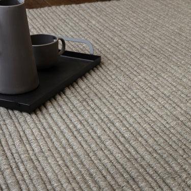 Ravine Hand Made Wool Plain Ribbed Texture Grey Beige Rug
