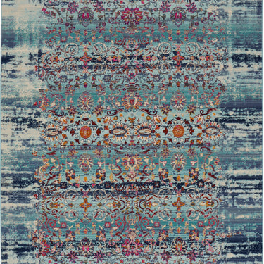 Nourison Kashan VKA02 Distressed Floral Classic Blue Polypropylene Persian Oriental Traditional Rug