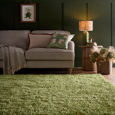 Chicago Shaggy Modern Plain Rug Hallway Runner Circle in Olive Green