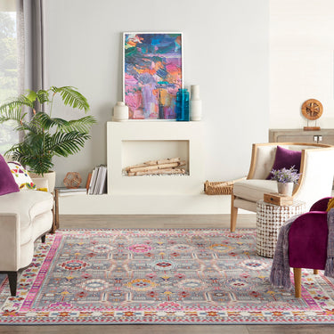 Nourison Kashan VKA05 Grey Multi Bordered Classic Polypropylene Persian Oriental Traditional Rug